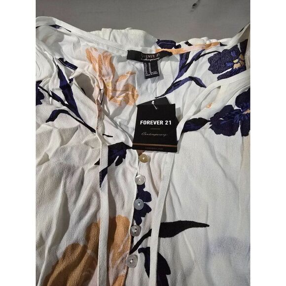 Forever 21 Floral Sleeveless Button-Front Dress With Tiered Skirt & Tie Neckline - Picture 8 of 9